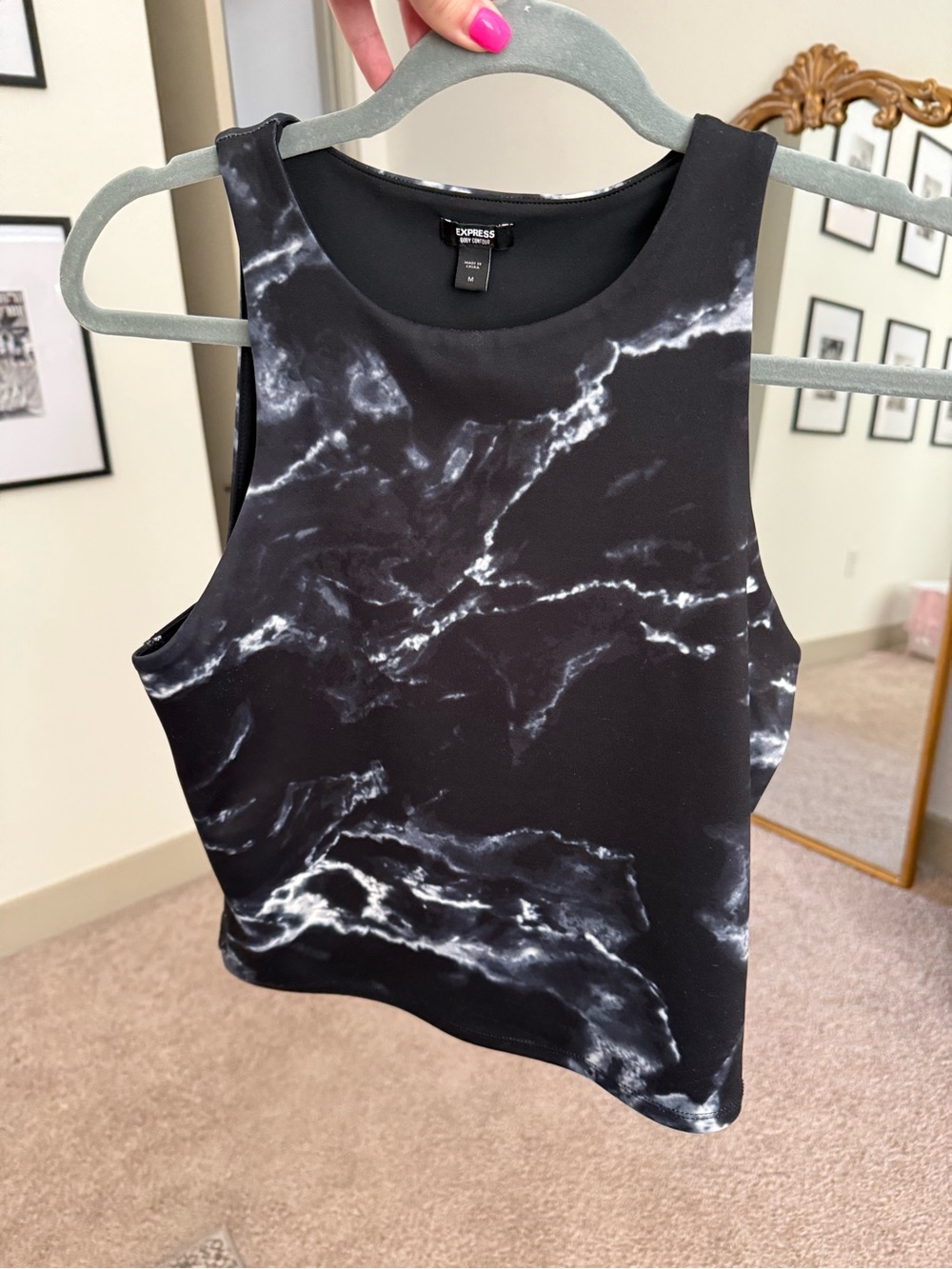 Express Black and White Marble-Print Sleeveless Tank